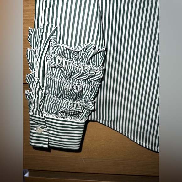 Alexa Chung Green and White Striped Ruffle Button-down Shirt 100% cotton US 2 - Picture 9 of 15